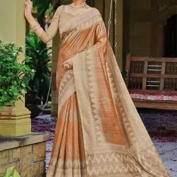 Saree Mall Peach Silk Printed Saree With Unstitched Blouse-picture-11