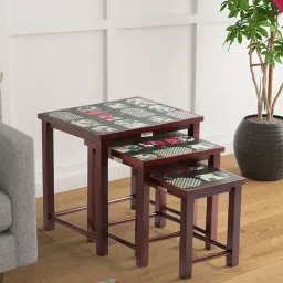 India Circus by Krsnaa Mehta Signature Windows Printed Black Teak Wood Nesting Table - Set of 3-picture-12