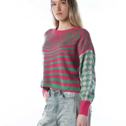 Only Green Regular Fit Striped Sweater image 3