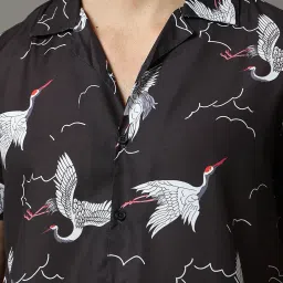 Bushirt Black Regular Fit Printed Shirt & Shorts Set image 4