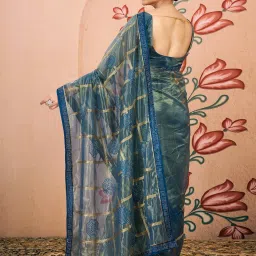 Satrani Blue Net Embroidered Saree With Unstitched Blouse image 2