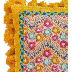 Chumbak Sunshine Sqaure Yellow & Pink Cushion Cover - Set of 1 image 5