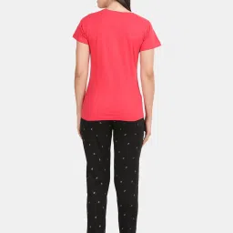 Kryptic Pink & Black Cotton Graphic Print T-Shirt With Pyjamas image 2