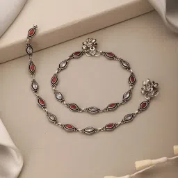 Saraf RS Jewellery Red Ruby Studded Minimal Dailywear Anklet image 4