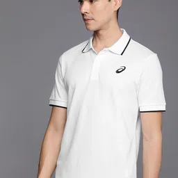 ASICS Men White Brand Logo Printed Polo Collar Training T-shirt image 1