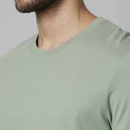 celio celio* Sage Green Regular Fit Cotton Crew T-Shirt image 4