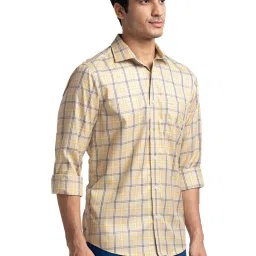 ColorPlus Beige Cotton Tailored Fit Checks Shirt image 4