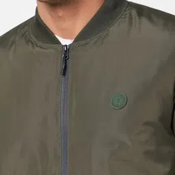 Spykar Olive Puffer Jacket With Sleeve & Zipper Pocket Printed Detail image 4