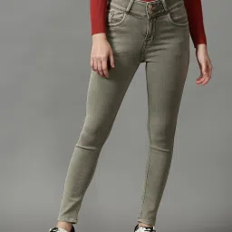 showoffff SHOWOFF Olive Green Solid High Rise Jeans image 1