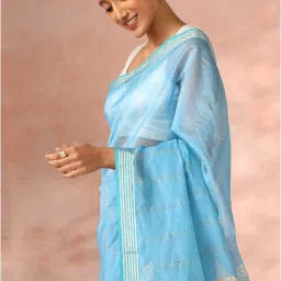 Taneira Blue Cotton Silk Woven Saree With Unstitched Blouse image 4