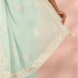 Taneira Blue Embroidered Saree With Unstitched Blouse image 4