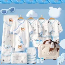 Little Surprise Box Kids White & Blue Cotton Printed Baby Hamper Gift Set image 2