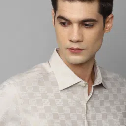 Louis Philippe Permapress Beige Cotton Regular Fit Checks Shirt image 4