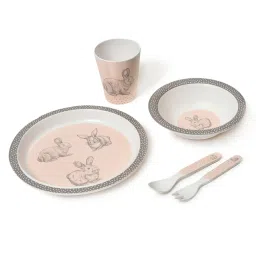 MiArcus Bunny Printed Peach Melamine Kids Dinner Set image 2