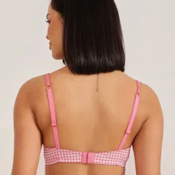 Clovia Pink Polyamide Regular fit Checkered Bra Sets image 2