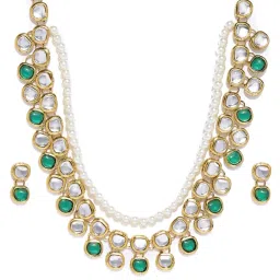 Zaveri Pearls Green & Clear Alloy Necklace & Earring Set image 4