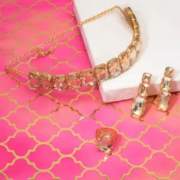 Zaveri Pearls Clear Alloy Necklace, Earring & Ring Set image 4