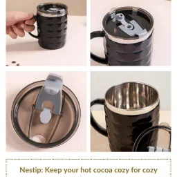 Nestasia Glossy Black Stainless Steel Double Insulated Spill Proof Travel Tea & Coffee Mug (400 ML) image 4