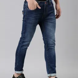 CINOCCI Blue Cotton Slim Fit Jeans image 4