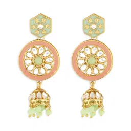 Zaveri Pearls Green Peach Meenakari Kundan Necklace Earring Maangtikka & Ring Set-ZPFK13188 image 4