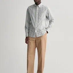 GANT Sage Green Cotton Regular Fit Striped Shirt image 4