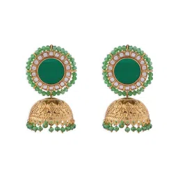 Zaveri Pearls Green Mirror Multistrand Necklace, Earring, Maangtikka & Ring Set-ZPFK13779 image 4