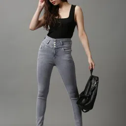 showoffff SHOWOFF Grey Solid High Rise Jeans image 4