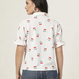 Style Quotient Women Texture White & Red Cherry Print Polyknit Shirt image 2