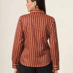 Style Quotient Women Brown & White Stripe Printed Polyester Regular Fit Formal Shirt image 2