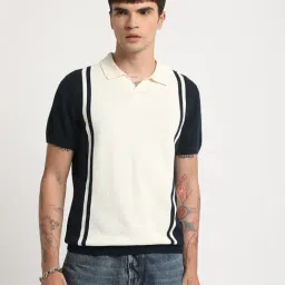 The Bear House White Cotton Regular Fit Striped Polo T-Shirt-image-21