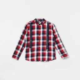 Fame Forever by Lifestyle Kids Red & Navy Cotton Chequered Full Sleeves Shirt image 2