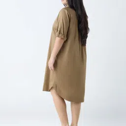 Gia by Westside Khaki Solid A-Line Dress image 2