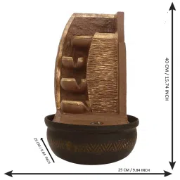 CHRONIKLE Brown Polyresin 4 Diya Steps Waterfall Fountain image 4