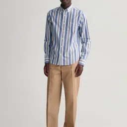 GANT Blue Cotton Regular Fit Striped Shirt image 4