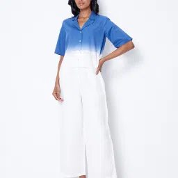 ANCESTRY Blue & White Cotton Ombre Shirt image 4