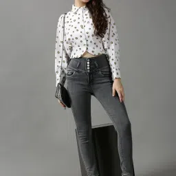showoffff SHOWOFF Grey Solid High Rise Jeans image 4