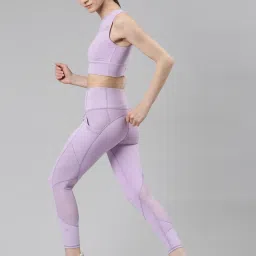 Enamor Purple Self Pattern Sports Leggings image 4