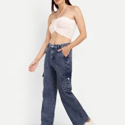 Broadstar Light Blue Denim Relaxed Fit High Rise Cargo Jeans image 4