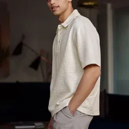 Andamen Off White Relaxed Self Design Polo T-Shirt image 3