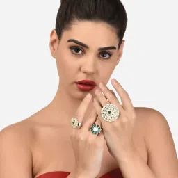 Zaveri Pearls Gold Tone Combo of 3 Ethnic Adjustable Finger Rings-ZPFK12773 image 4