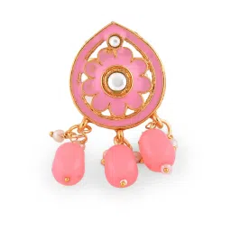 Zaveri Pearls Pink Meenakari Multistrand Beaded Kundan Bridal Necklace Earring & Ring Set-ZPFK13642 image 4