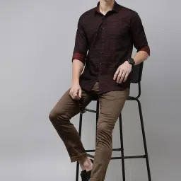 V Dot Brown Cotton Slim Fit Printed Shirt image 4