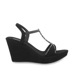 Mochi Women's Black Ankle Strap Wedges image 2