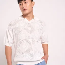People By Pantaloons White Slim Fit Self Pattern Polo T-Shirt-image-88
