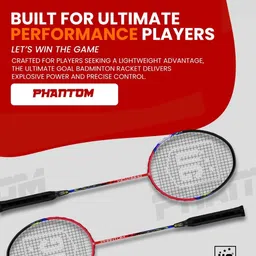 UG SPORTS Set Of 2 Oval Shape Lightweight Phantom Aluminium Badminton Racket with Cover image 2