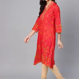 Biba Women Red & Orange Printed A-Line Asymmetric Kurta image 2