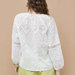 Colour Me By Melange White Cotton Regular Fit Embroidered Top image 2