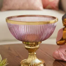 Pure Home and Living Pink & Gold Glass Ribbed Decorative Bowl With Stand-picture-27
