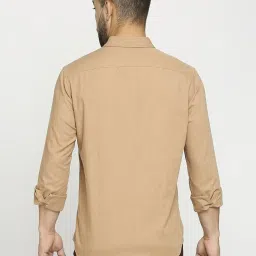 Basics Khaki Cotton Slim Fit Texture Shirt image 2