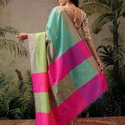 Silk Land Multicolored Silk Woven Saree With Unstitched Blouse image 2